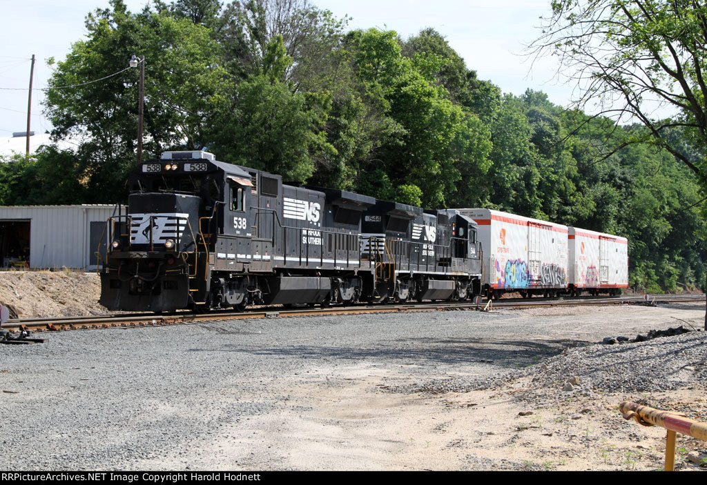 NS 538 & 544 lead train E60 out of the yard